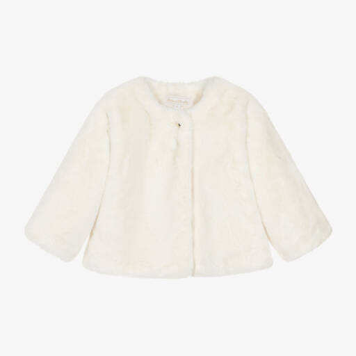 Tartine et Chocolat-Girls Ivory Plush Fur Coat | Childrensalon Outlet