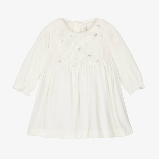 Tartine et Chocolat-Girls Ivory Silk Velvet Smocked Dress | Childrensalon Outlet