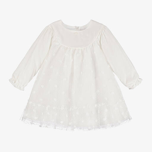 Tartine et Chocolat-Girls Ivory Silk Velvet & Tulle Dress | Childrensalon Outlet