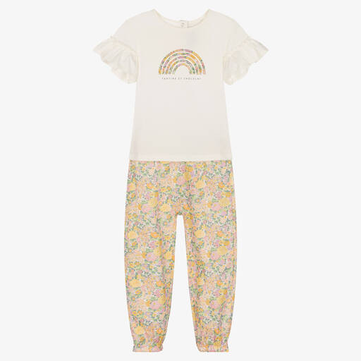 Tartine et Chocolat-T-shirt et pantalon ivoire à fleurs | Childrensalon Outlet