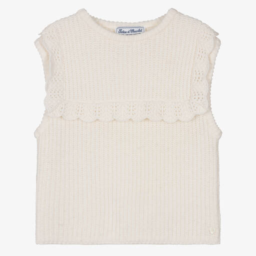 Tartine et Chocolat-Girls Ivory Wool & Cashmere Sweater Vest | Childrensalon Outlet