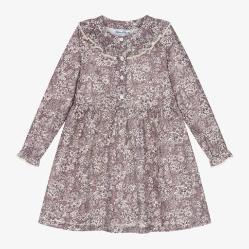 Tartine et Chocolat-Фиолетовое платье из хлопка в цветочек для девочек | Childrensalon Outlet