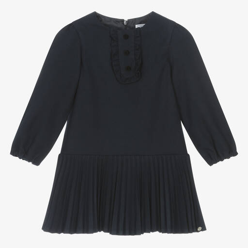 Tartine et Chocolat-Girls Navy Blue Pleated Dress | Childrensalon Outlet