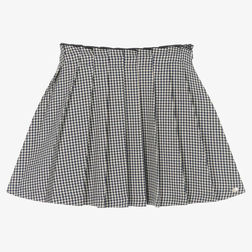 Tartine et Chocolat-Girls Navy Blue Pleated Gingham Skirt | Childrensalon Outlet