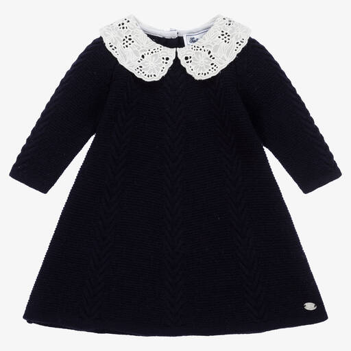 Tartine et Chocolat-Girls Navy Blue Wool Knitted Dress | Childrensalon Outlet