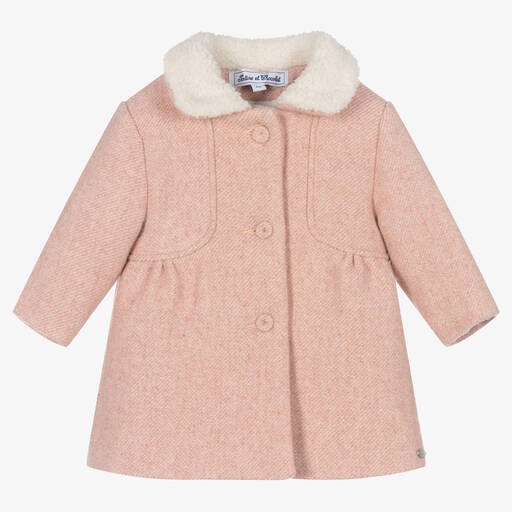 Tartine et Chocolat-Girls Pink Collared Coat  | Childrensalon Outlet