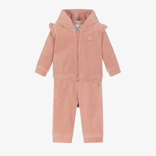 Tartine et Chocolat-Girls Pink Cotton Velour Tracksuit  | Childrensalon Outlet