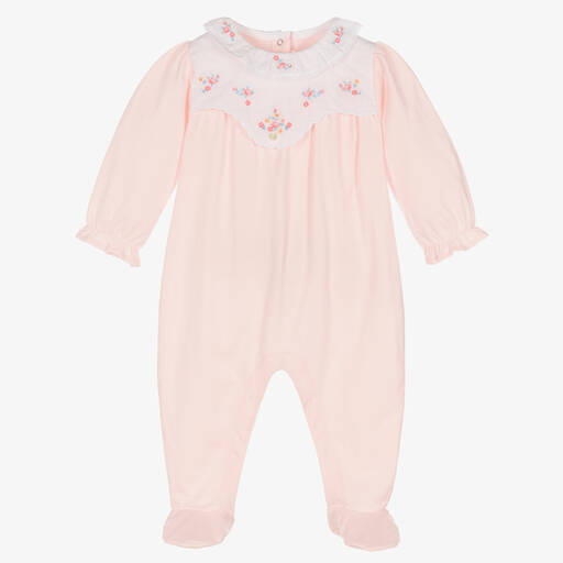 Tartine et Chocolat-Girls Pink Embroidered Cotton Babygrow | Childrensalon Outlet