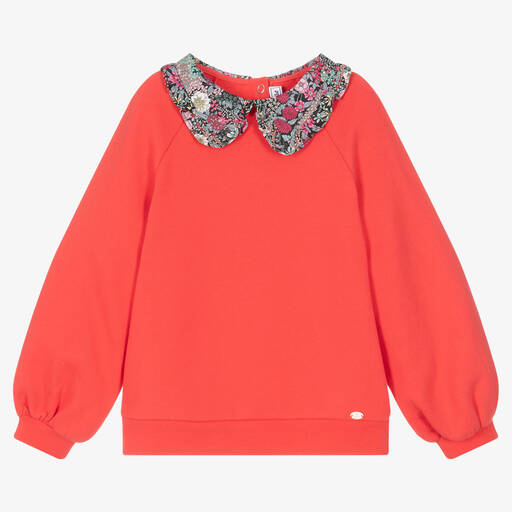 Tartine et Chocolat-Girls Pink Floral Collar Sweatshirt | Childrensalon Outlet