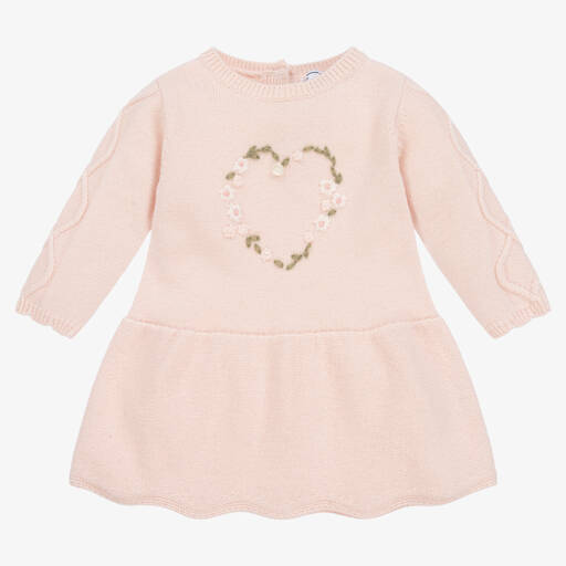 Tartine et Chocolat-Girls Pink Floral Knit Dress | Childrensalon Outlet