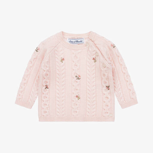 Tartine et Chocolat-Girls Pink Floral Knit Jumper | Childrensalon Outlet