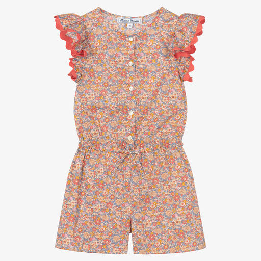 Tartine et Chocolat-Girls Pink Floral Liberty Print Playsuit | Childrensalon Outlet