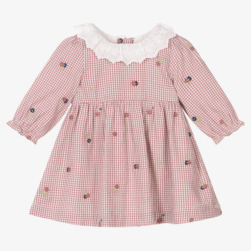 Tartine et Chocolat-Girls PINK Gingham Embroidered Dress | Childrensalon Outlet