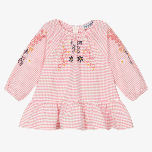 Tartine et Chocolat-Girls Pink Gingham Seersucker Blouse | Childrensalon Outlet