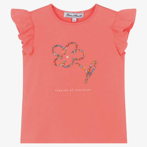 Tartine et Chocolat-Girls Pink Liberty Print Flower T-Shirt | Childrensalon Outlet