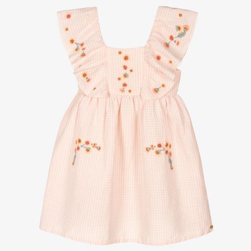Tartine et Chocolat-Розовое льняное платье в клетку девочек | Childrensalon Outlet