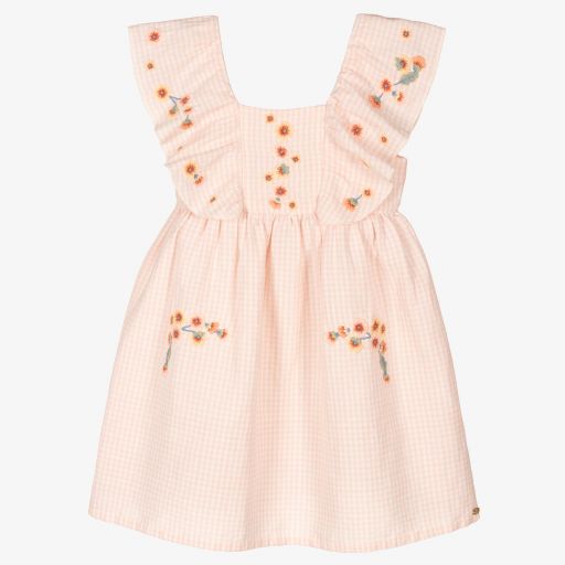 Tartine et Chocolat-Rosa Leinenkleid mit Vichykaros (M) | Childrensalon Outlet