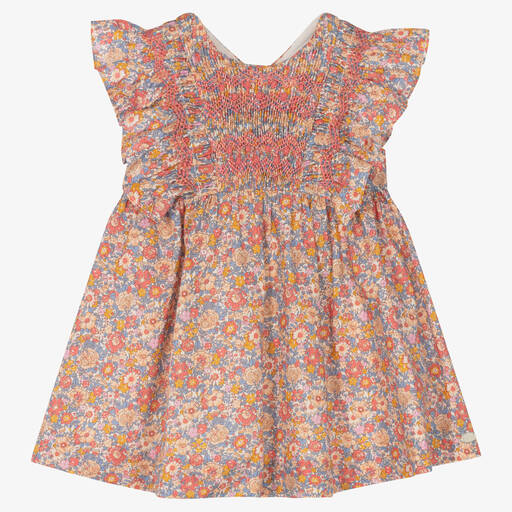 Tartine et Chocolat-Girls Pink Smocked Floral Cotton Dress | Childrensalon Outlet