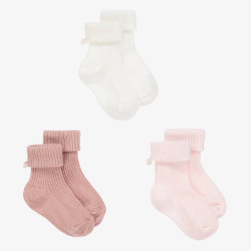 Tartine et Chocolat-Girls Pink & White Cotton Baby Socks (3 Pack) | Childrensalon Outlet