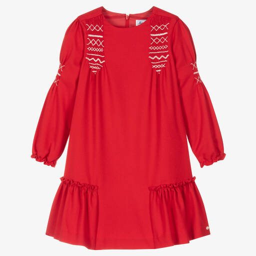 Tartine et Chocolat-Girls Red Smocked Twill Dress | Childrensalon Outlet