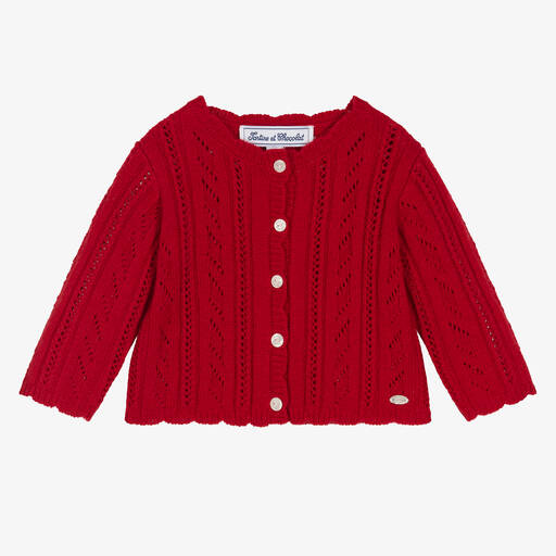 Tartine et Chocolat-Rote Wollstrickjacke für Mädchen | Childrensalon Outlet