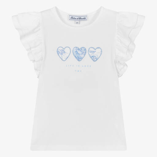 Tartine et Chocolat-Girls White Cotton Liberty Heart T-Shirt | Childrensalon Outlet