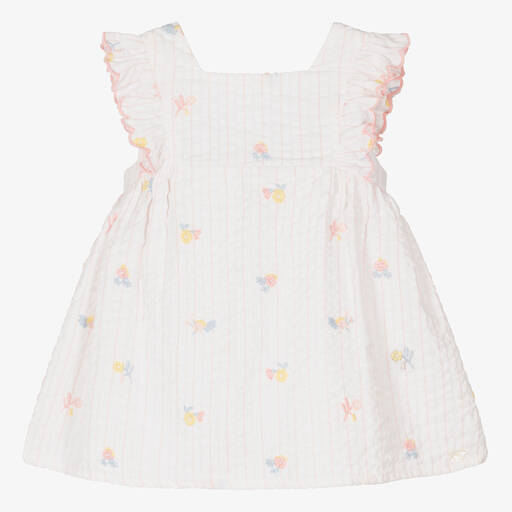 Tartine et Chocolat-Girls White Embroidered Cotton Dress | Childrensalon Outlet