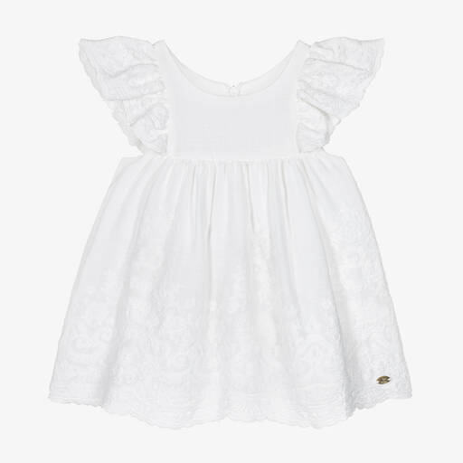 Tartine et Chocolat-Girls White Embroidered Muslin Dress | Childrensalon Outlet
