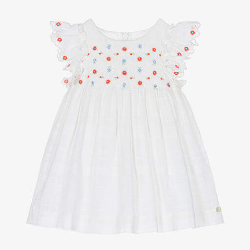 Tartine et Chocolat-Girls White Floral Smocked Dress  | Childrensalon Outlet