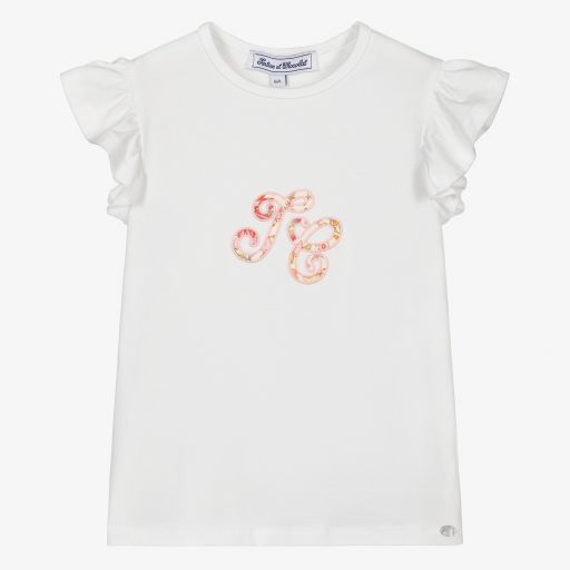 Tartine et Chocolat-Girls White Logo T-Shirt | Childrensalon Outlet
