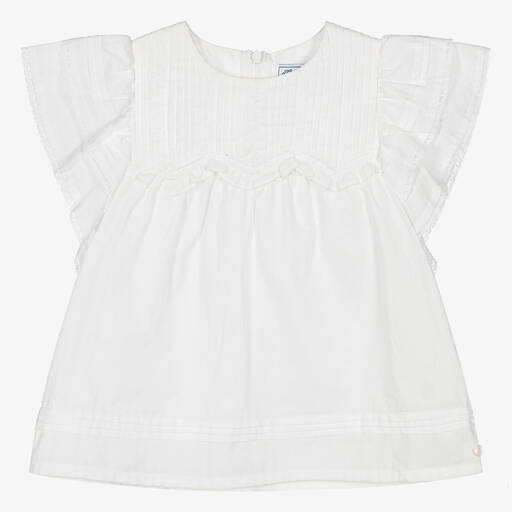 Tartine et Chocolat-Girls White Pleated Cotton Blouse | Childrensalon Outlet