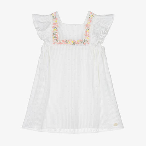 Tartine et Chocolat-Girls White Plumeti Cotton Dress | Childrensalon Outlet