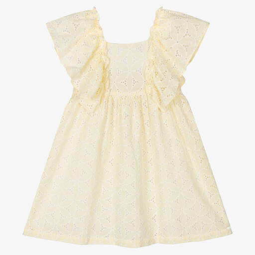 Tartine et Chocolat-Желтое платье с вышивкой английской гладью | Childrensalon Outlet