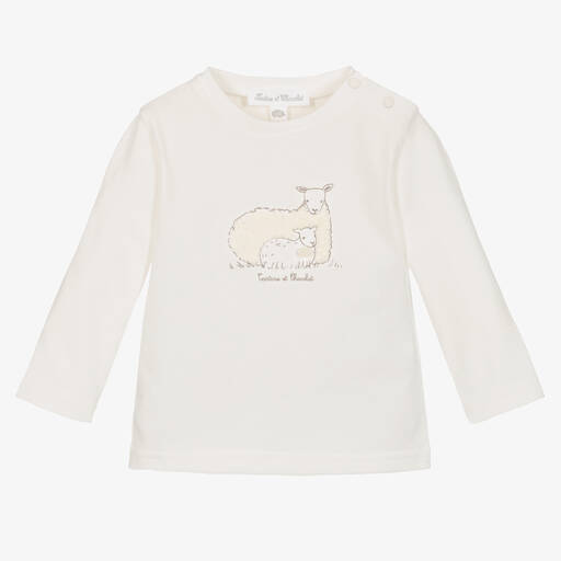Tartine et Chocolat-Ivory Cotton Sheep Baby Top | Childrensalon Outlet
