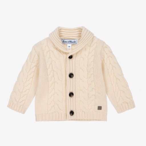 Tartine et Chocolat-Ivory Knitted Wool Cardigan | Childrensalon Outlet