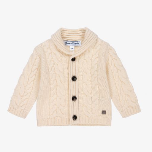 Tartine et Chocolat-Elfenbeinfarbene Wollstrickjacke | Childrensalon Outlet