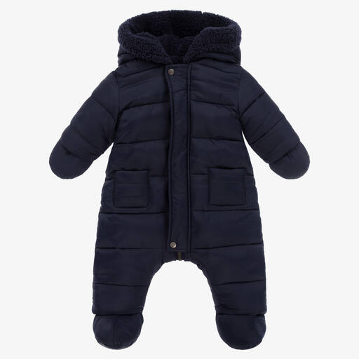 Tartine et Chocolat-Navy Blue Reversible Puffer Snowsuit | Childrensalon Outlet