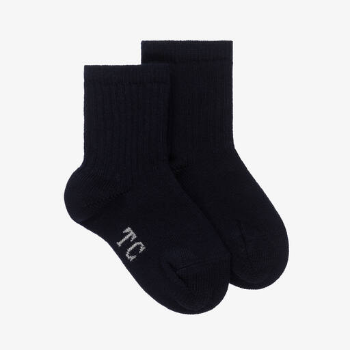 Tartine et Chocolat-Navy Blue Ribbed Cotton Socks | Childrensalon Outlet