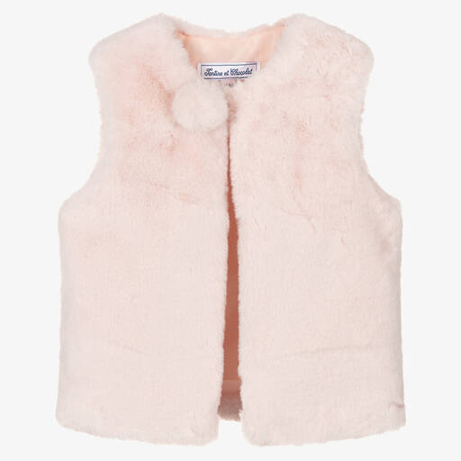 Tartine et Chocolat-Veste sans manches rose en fausse fourrure | Childrensalon Outlet