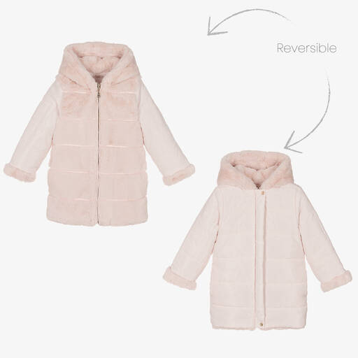 Tartine et Chocolat-Pink Faux Fur Reversible Coat | Childrensalon Outlet