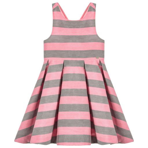 Tartine et Chocolat-Pink & Grey Stripe Dress | Childrensalon Outlet