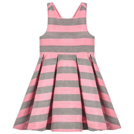 Tartine et Chocolat-Pink & Grey Stripe Dress | Childrensalon Outlet