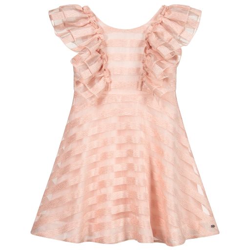 Tartine et Chocolat-Pink Organza Ruffle Dress | Childrensalon Outlet
