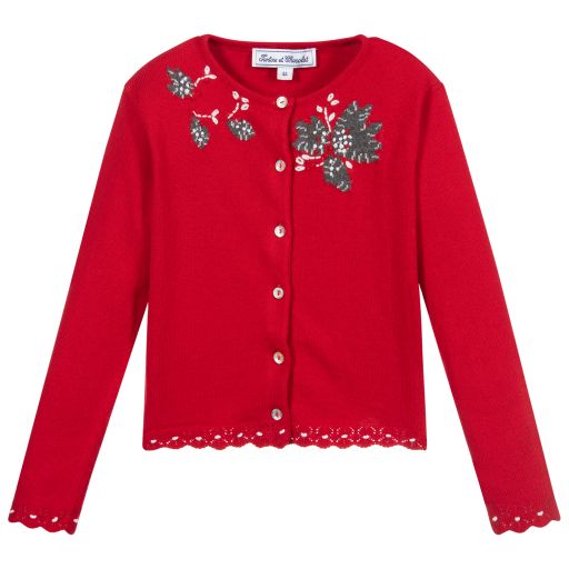 Tartine et Chocolat-Red Knitted Cardigan | Childrensalon Outlet