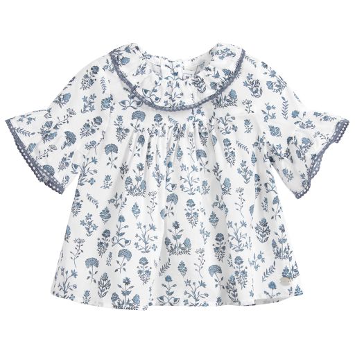 Tartine et Chocolat-White & Blue Floral Blouse | Childrensalon Outlet