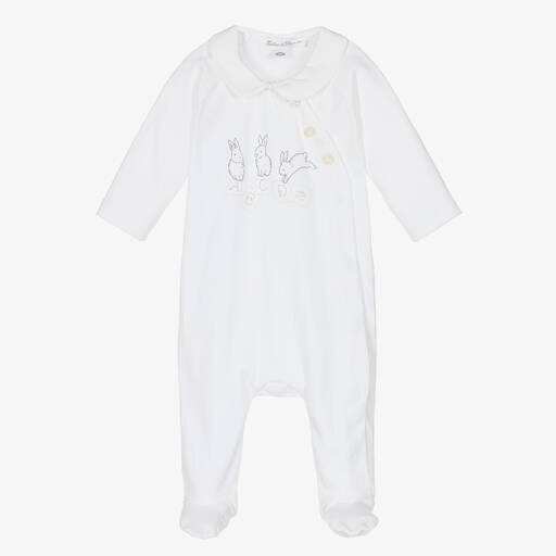 Tartine et Chocolat-White Cotton Bunny Babygrow | Childrensalon Outlet