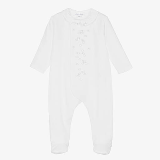 Tartine et Chocolat-White Embroidered Velour Babygrow | Childrensalon Outlet