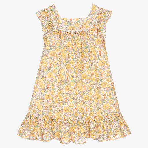 Tartine et Chocolat-Желтое платье с цветочным принтом Liberty | Childrensalon Outlet