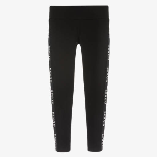 Guess-Teen Girls Black Cotton Leggings With Logo Taping | Childrensalon Outlet