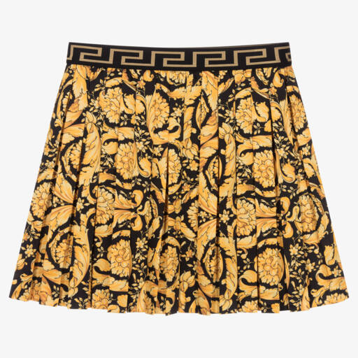 Versace-Teen Girls Black & Gold Pleated Barocco Skirt | Childrensalon Outlet
